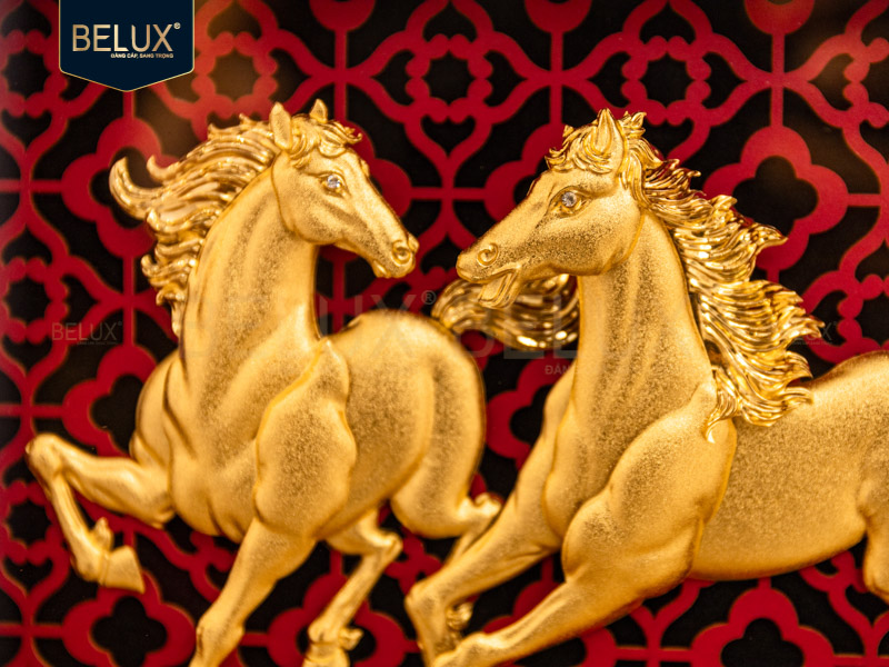 Tranh Song Mã Mạ Vàng 24k 34x27cm